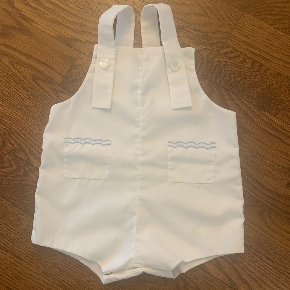 Vintage White Baby Romper with Blue Accents
